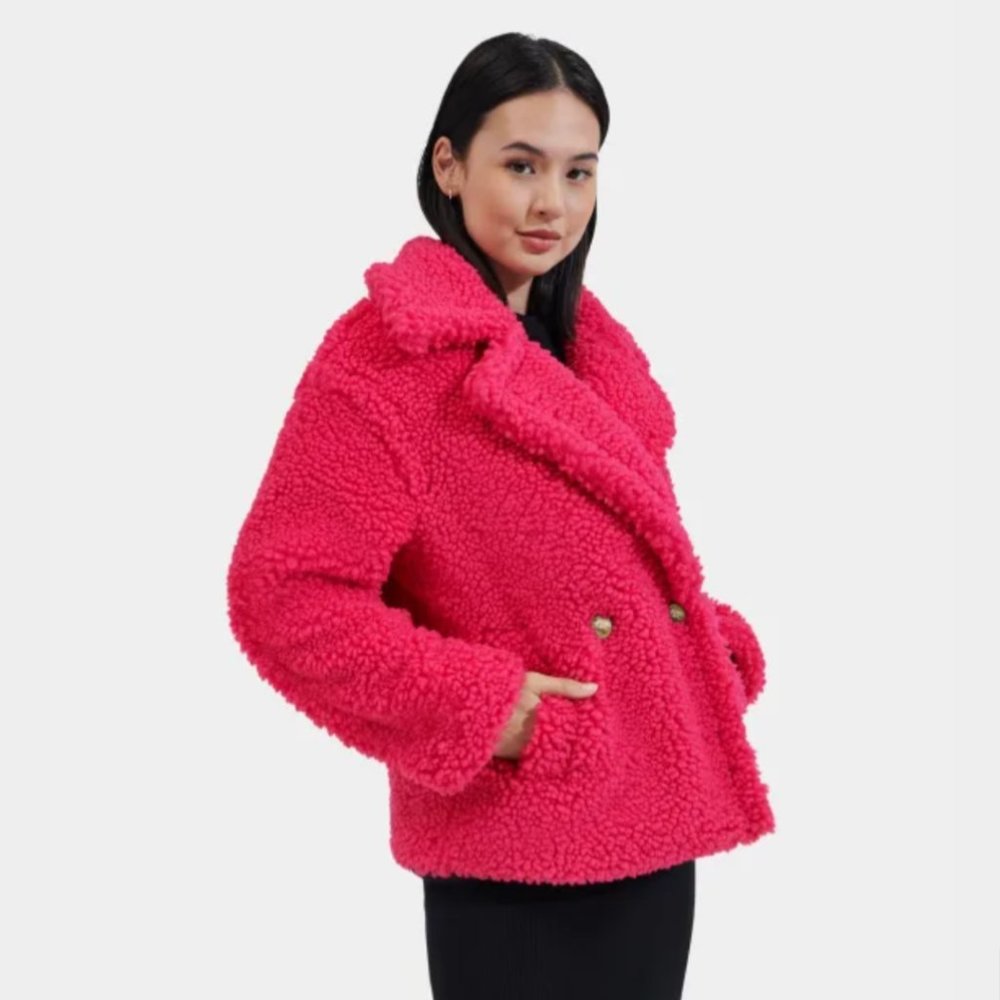 UGG Women's Gertrude Short Teddy Coat Cerise (Hot Pink)